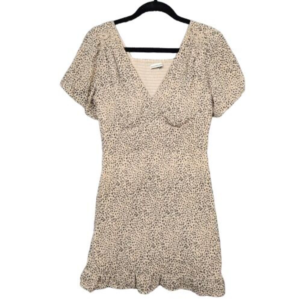 ABERCROMBIE FITCH Cheetah Smocked Babydoll Flutter Sleeve Mini Dress SIZE SMALL